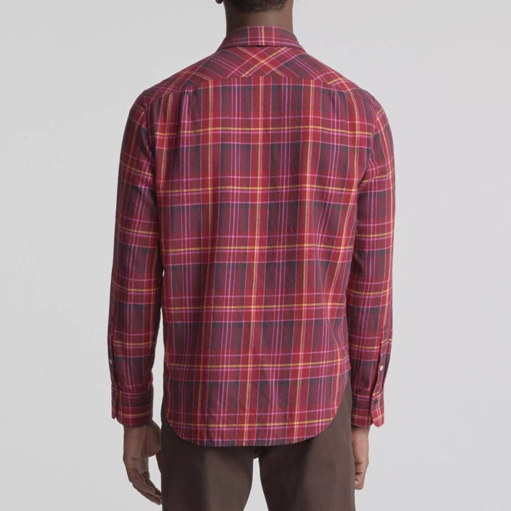 SOLD rag & bone Beach Shirt Flannel Fit 3 Burgundy Multi Relaxed Fit Plaid C6 - Picture 3 of 8